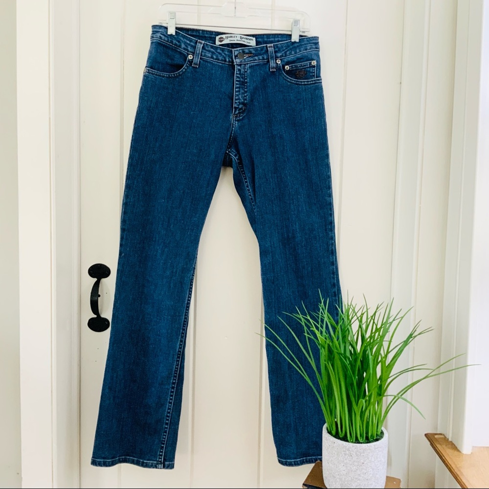 HARLEY DAVIDSON Blue Denim Stretch Logo Jeans